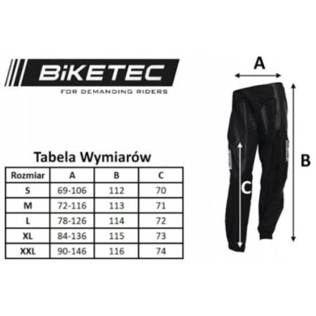 Spodnie przeciwdeszczowe BIKETEC czarne 2XL