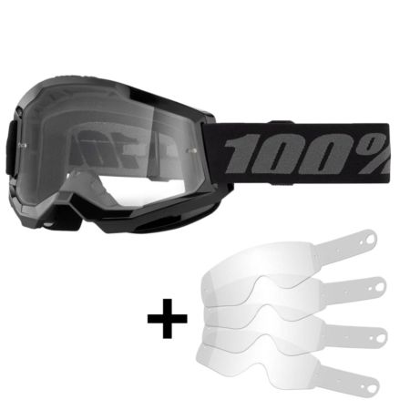 Gogle 100% STRATA 2 black clear + Zrywki RNR