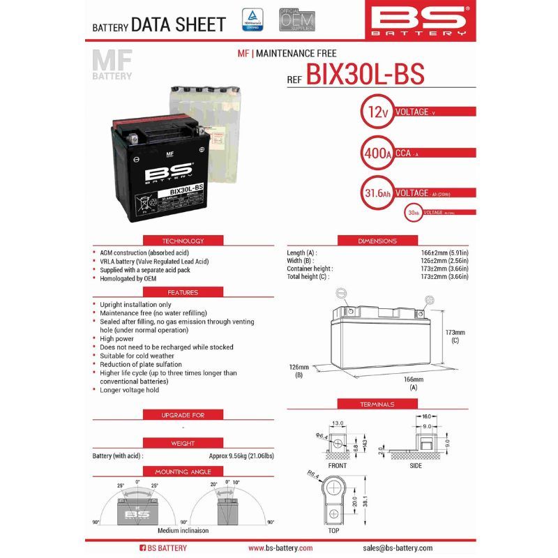 Akumulator bs bix30l-bs (ytx30l-bs)